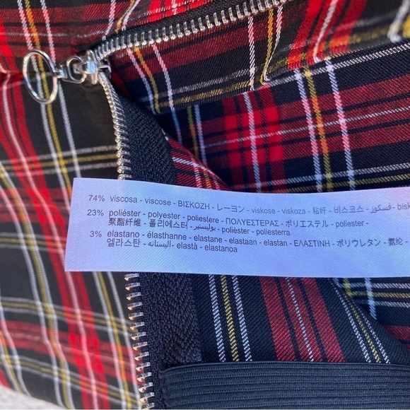 ZARA Tartan Plaid Pant Leggings Front Zip Elastic Waist Sz S - Picture 8 of 10